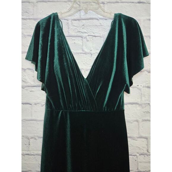 Jenny Yoo Ellis Ruffle-Sleeve Open-Back Green Velvet Wedding Gown 8. - Picture 8 of 9